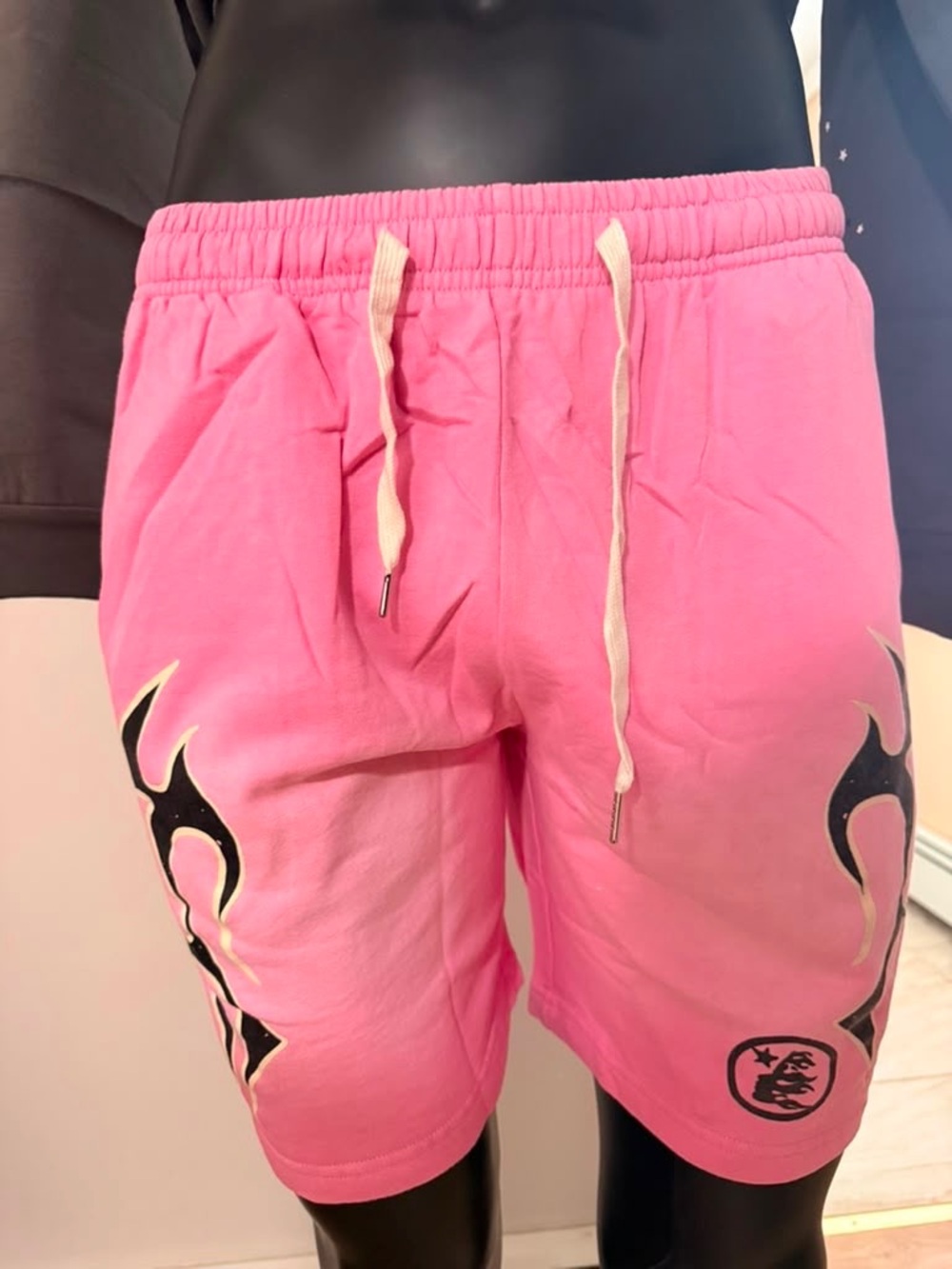 Men's Pink Drawstring Hybrid Shorts with Flame Accent